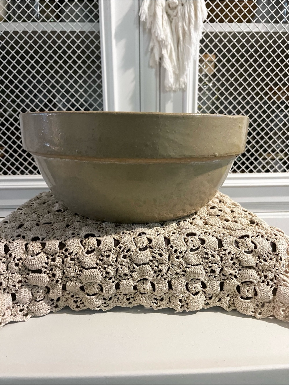 Antique Yellow Ware Bowl 10.5 inches Primitive Farmhouse